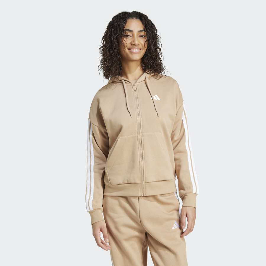 adidas Essentials 3-Stripes Women's Sweatshirt Jacket Hooded Brown