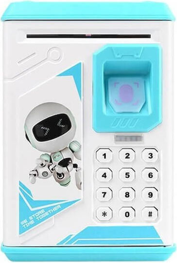 Plastic Electronic Money Box Safe Security Code Button Light Blue