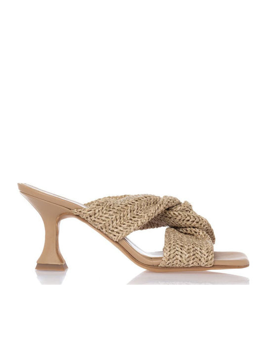 Leder Mules mit Niedrig Absatz in Beige Farbe