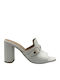 Leather Mules with High Heel in White Color