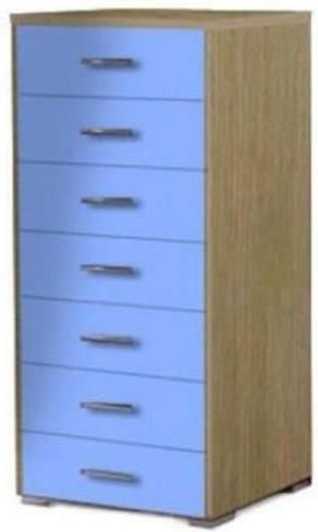 183177 Comodă cu 7 Sertare din Melamină 60x45x123 Înălțime Stejar-Albastru Deschis