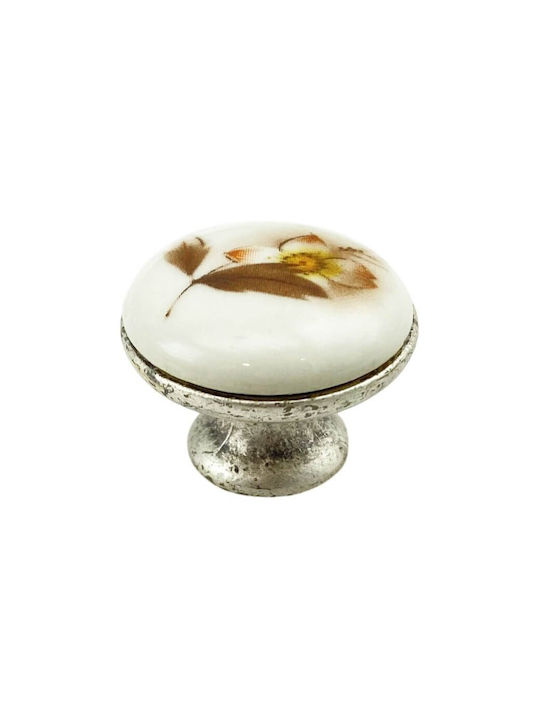 Möbelgriff Gem Pc 96 Patiniertes Silber Braun Blume Durchmesser 30mm