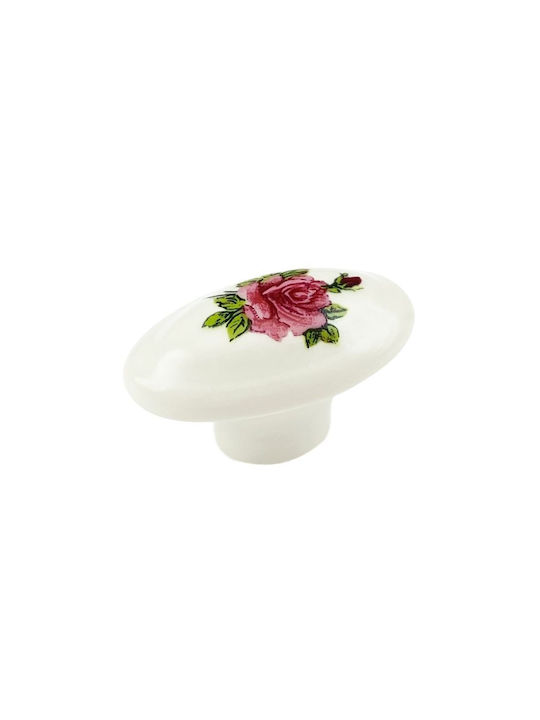 Möbelgriff Gem Pc 46 Weißer Gebrochener Porzellan Rosa Blumen Durchmesser 47mm