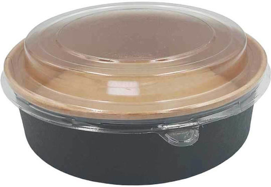 Σκεύος Σαλάτας Μαύρο 1000ml Pet Καπάκι 50τμχ