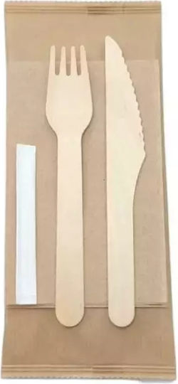 Wooden Cutlery Set Knife-Fork-Toothpick Craft Napkin Kraft Envelope 100 pcs