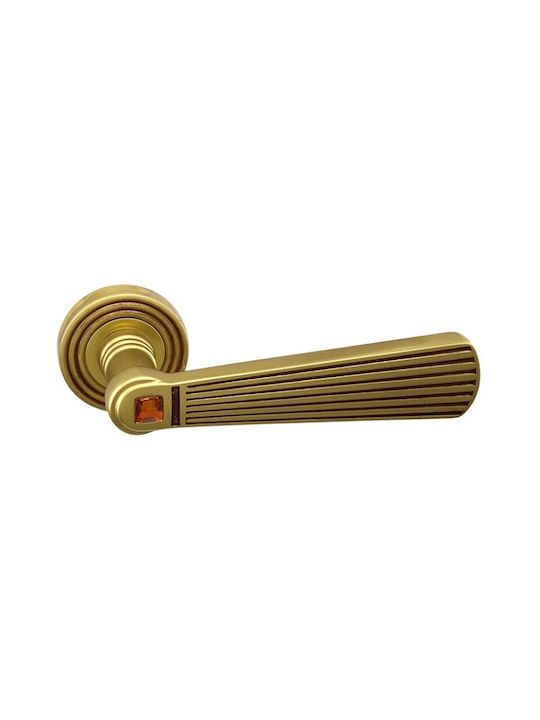 Door Handles Rosette Linea Cali Opera Matte Gold Patina Swarovski Crystal Orange Left Security Cylinder
