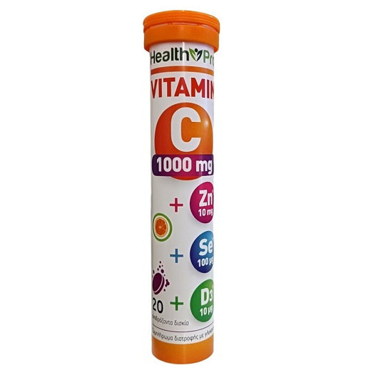 Health Pro Vitamin C Βιταμίνη για Ενίσχυση του Ανοσοποιητικού, τo Δέρμα & Αντιοξειδωτική δράση 1000mg 20 ταμπλέτες 20 αναβράζοντα δισκία