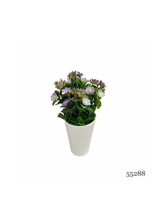 Τεχνητό Φυτό Ibergarden Διαστάσεων 11x11x22cm Λευκό Γλαστράκι Μωβ Άνθη