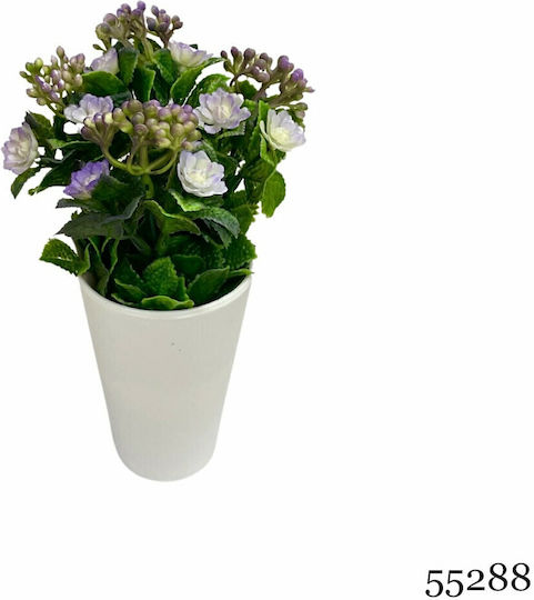 Τεχνητό Φυτό Ibergarden Διαστάσεων 11x11x22cm Λευκό Γλαστράκι Μωβ Άνθη