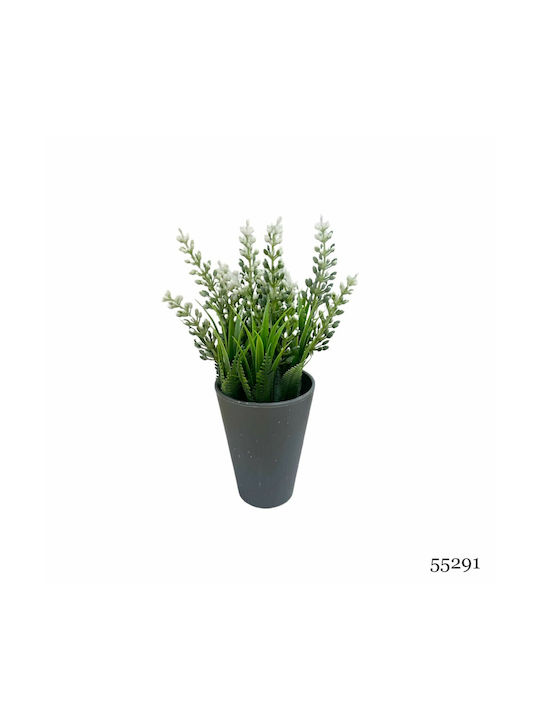 Plantă Artificială Ibergarden Dimensiuni 11x11x22cm Ghiveci Gri Flori Albe