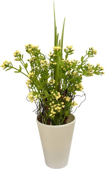 Plantă Artificială Ibergarden Dimensiuni 12x12x30cm Ghiveci Alb Flori Galbene
