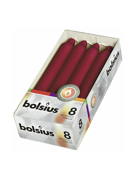 Lumânare Conică Bolsius 180/21mm Set 8 Bucăți Burgundy