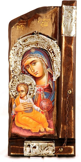 Icoană Din Lemn P10 Fecioara Maria & Iisus Hristos 38x18 Cm