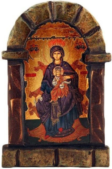 Icoană Din Lemn Pentru Șemineu Fecioara Maria & Iisus Hristos 38x25 Cm