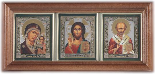 Дървена Триптих Икона Софрони 22 x 10 см с Кант и Стъкло