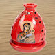 Vigil Oil Lamp Red Porcelain Icon of Virgin Mary Height 16cm