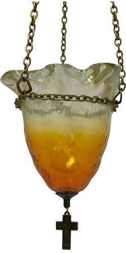 Vigil Oil Lamp Hanging Fusing Glass Two-Tone Honey 45cm