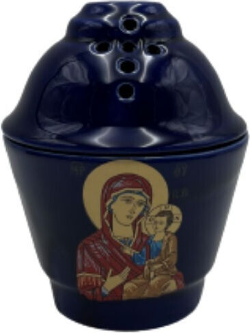 Vigilölampe Apostolische Theotokos Keramik 9,70x12cm Blau