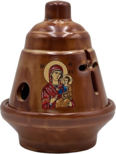Κεραμικό Καντήλι Καμπανάκι Θεομήτωρ 11x14cm Καφέ
