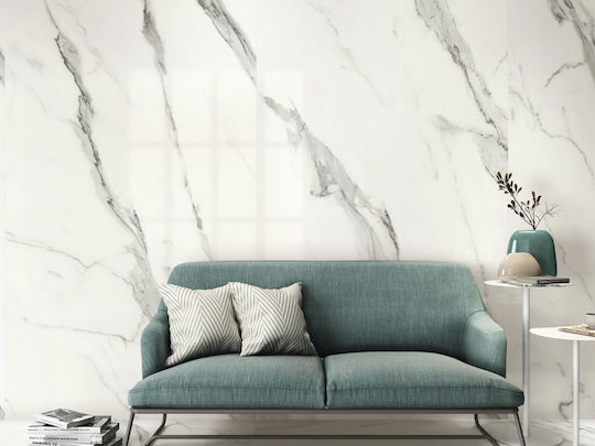 Tile Patmos 60x120 Rectified Baldocer White Glossy Marble Effect