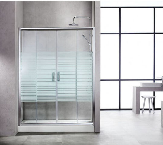 Tema New Cabină 2 Panouri Fixe 2 Uși Glisante 140x180 Cm Cromate Stripes Nt 140s