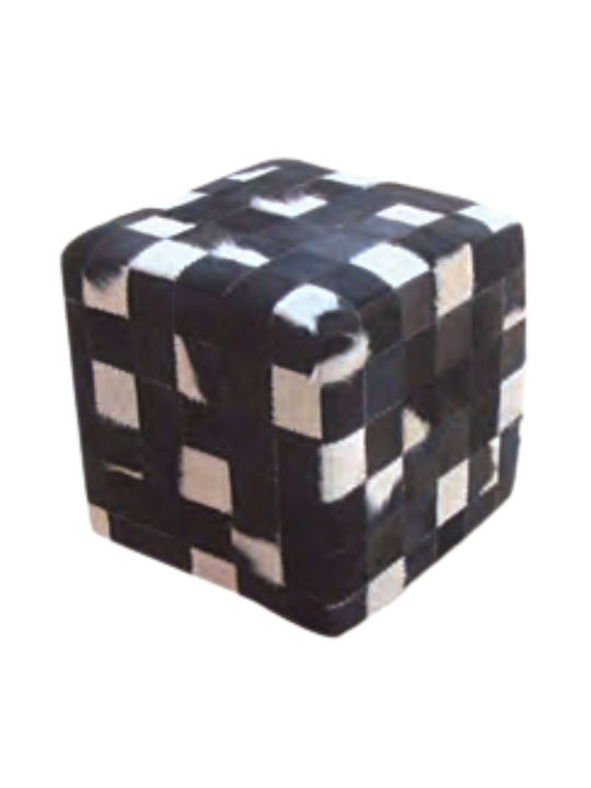 Pouf Σκαμπο Πουφ Jgs S.a Δερμάτινο Μαύρο Λευκό Matador Small Block Stool-104 45x45x45cm