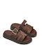 Leather Women's Flat Sandals Flatforms in Brown Color