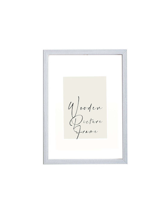 Wooden Wall Photo Frame White Silver Carved Emb...