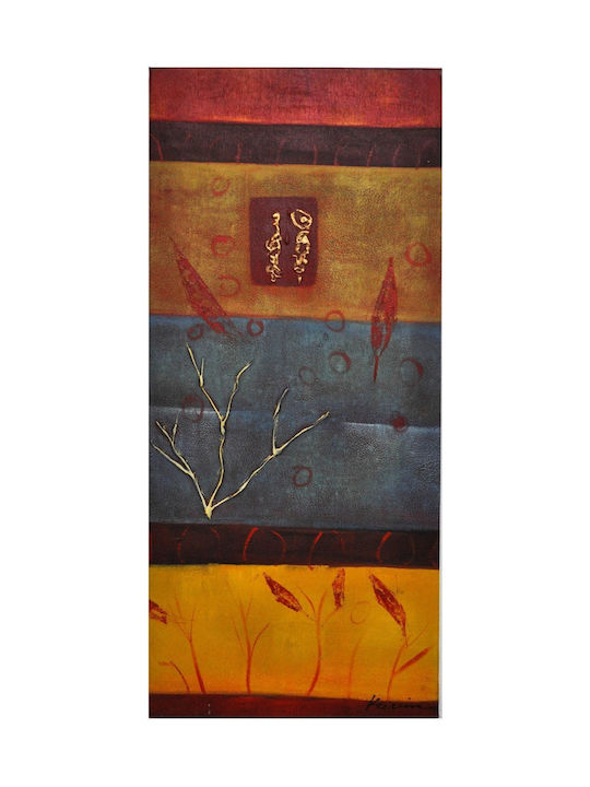 Gemälde Leinwand Blätter Blau Braun Gelb 45x100cm Pol 9949-1