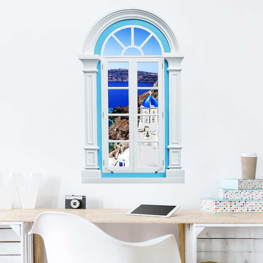 3D Wandsticker Mediterraneansicht mit Fenster von Santorini 60x90cm