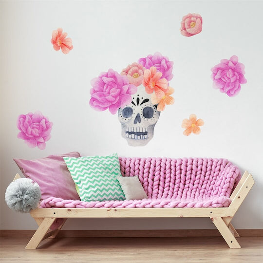 Декоративен Стикер За Стена Skull Flowers 100x85см