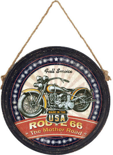 Tablou Rotund Din Lemn "Route 66" 40cm
