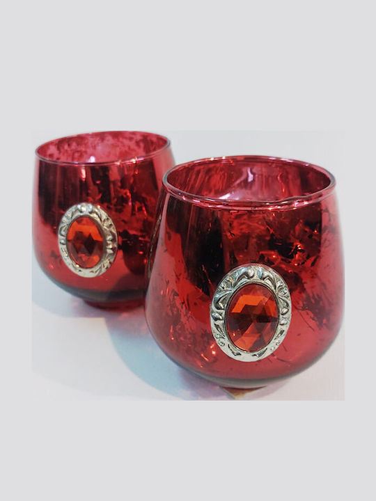 Set of 2 Glass Candle Holders for Tealights Red 0-18-672 Each 9x9cm