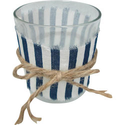 Glass Candle Holder 7x8cm Striped Blue White