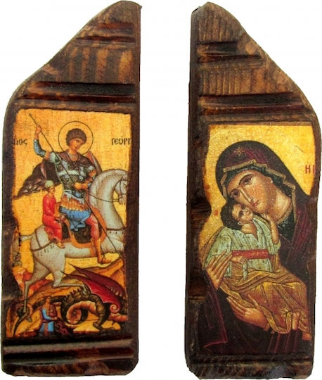 Set of 2 Magnet Pictures of Virgin Mary & Saint George 7.5x2.5 Cm Each