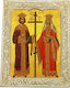 Heiligenikonen St. Konstantin & Helena Weiße Rahmen Alabaster 32cm