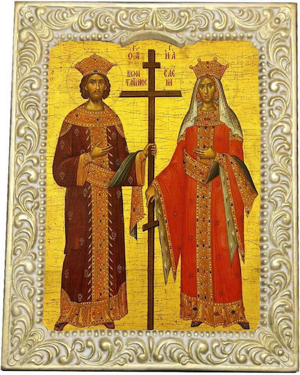 Heiligenikonen St. Konstantin & Helena Weiße Rahmen Alabaster 32cm