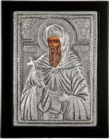 Image Saint Anthony Black Wood Silver Leaf Covering 925 Code 104 19x24cm