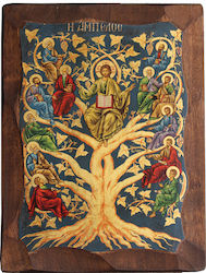 Heiligenikone Echte Rebe Leinwand mit Gold- und Naturholz 16x21cm