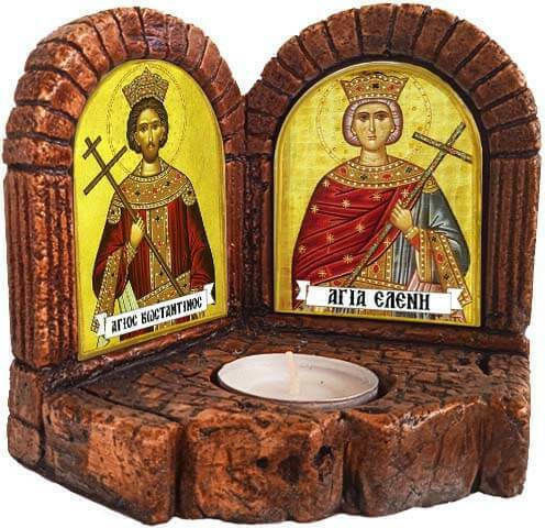 Icoane Sfinții Constantin și Elena – Diptic Ceramică Candelabru Resso 13cm