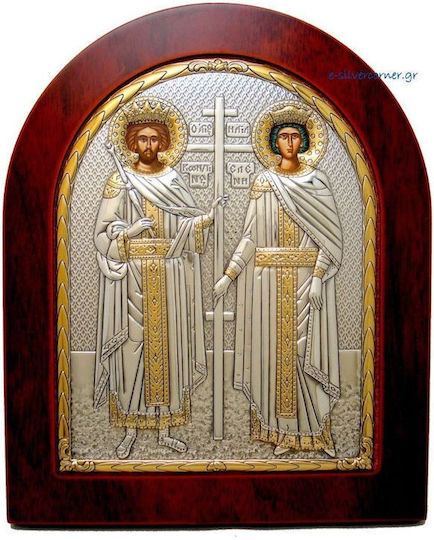 Silberne Heiligenikone St. Konstantin & Helena Goldene Dekoration
