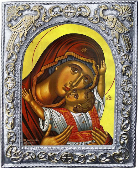 Heilige Maria Kardiotissa – Heiligenikone Emaillierte Keramik Kirchliche Rahmen 23cm
