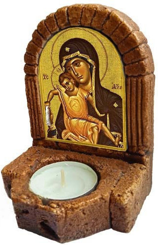 Saint Mary Icon Axion Esti Ceramic Icon Stand Candle Holder Resin 11cm
