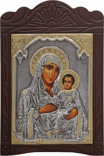 Heiligenikone "Heilige Maria Jerusalem" Mit Silberblatt Überzug 925 Lokale Vergoldung Kode 204 19x29