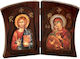 Icoană din Lemn Bibilou A Fecioara Maria & Iisus Hristos 42x25 Cm