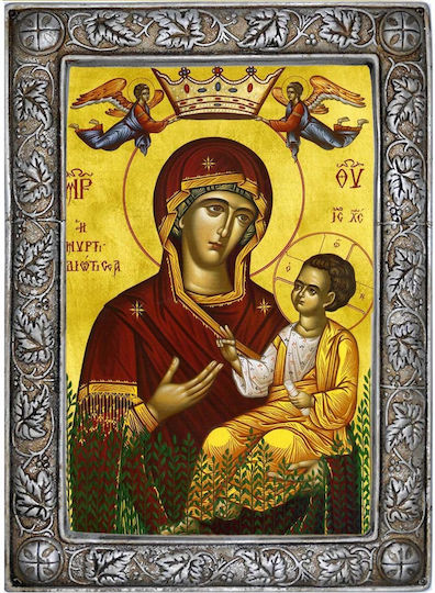 Holy Mary Myrtidiotissa – Silver Plated Ecclesiastical Frame Icon 24cm