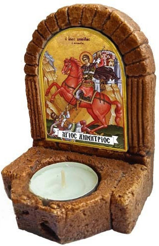 Heiligenikone Heiliger Demetrios – Keramik Ikonostase Kerzenhalter Réso 11cm