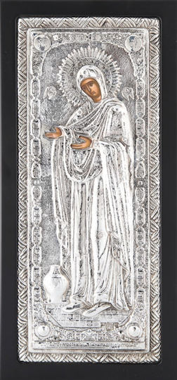 Imagine "Părintele Maica" Lemn Negru Acoperire Foi de Argint 925 Cod 150 17x36cm