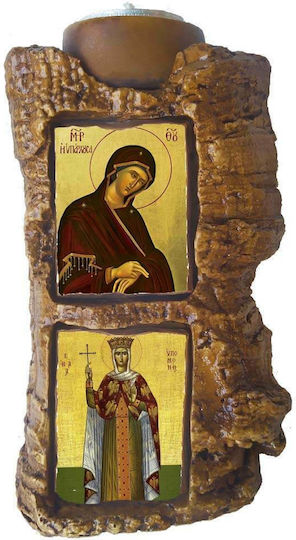 Holy Mary of the Existing & Saint Patience Diptych Ceramic Candle Holder Réso 17cm
