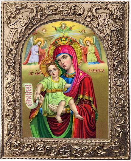 Holy Mary Eleousa – Gold-Plated Ceramic Ecclesiastical Frame Icon 23cm